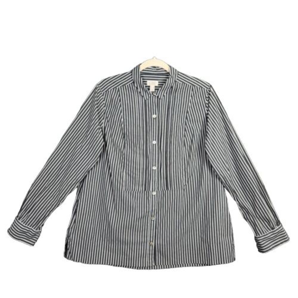 LOGO Lori Goldstein Gray Striped Long Sleeve Button Up Shirt Academia SIZE 6
